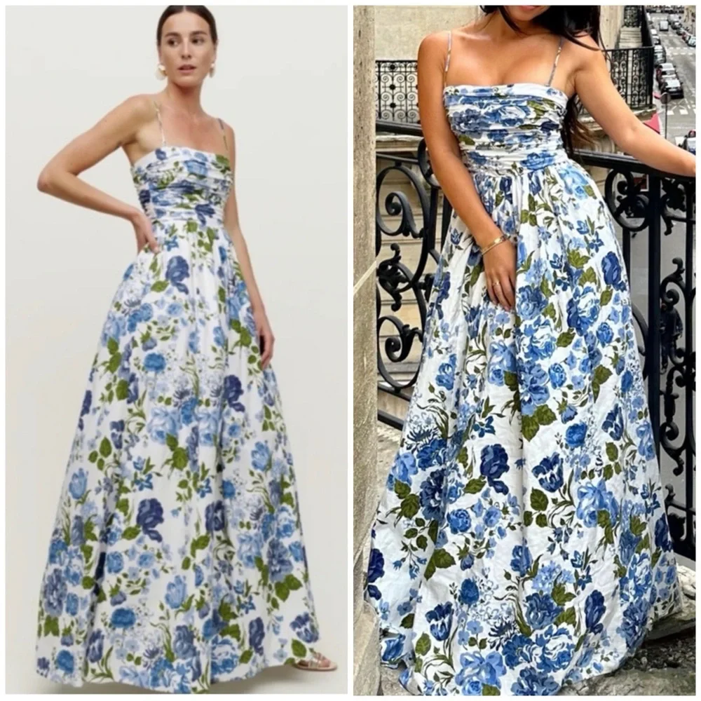 REFORMATION Kastoria Floral Blue and White Maxi Dress SZ US 2 - Picture 3 of 12